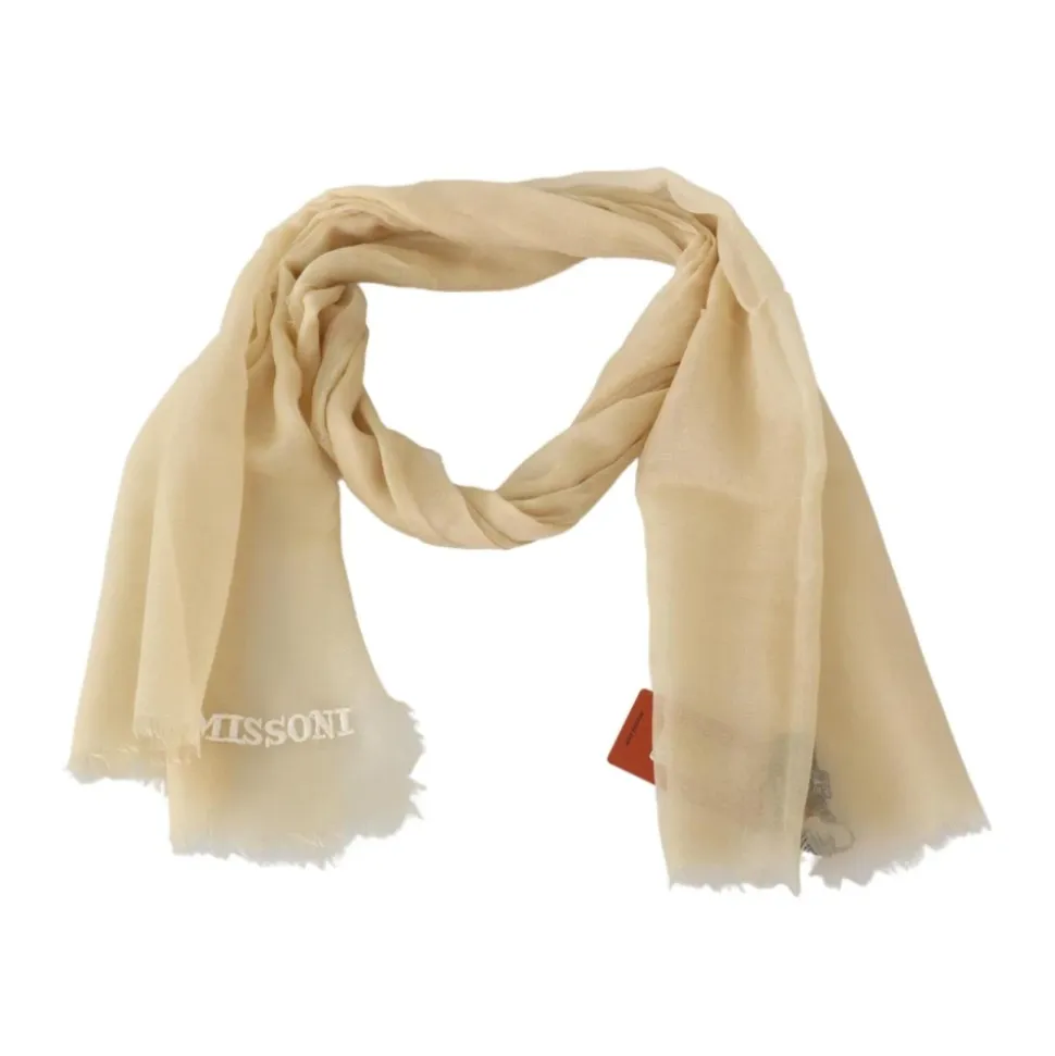 Beige Cashmere Skjerf med Frynser