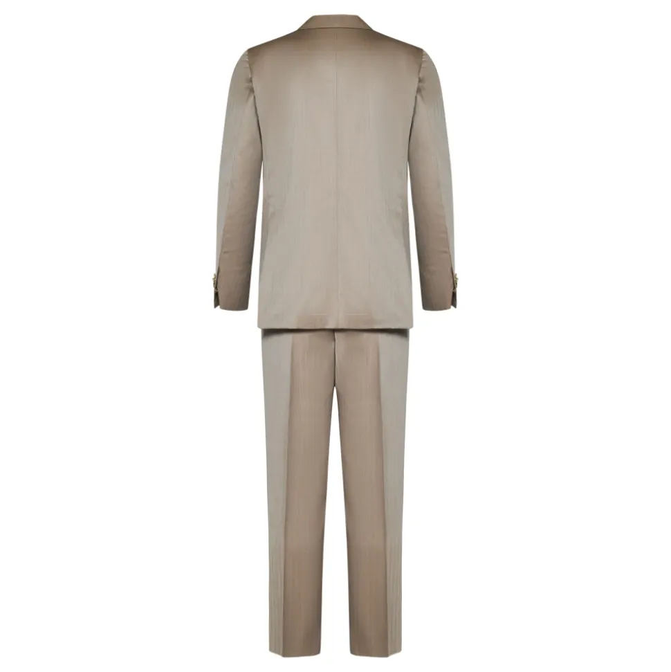 Beige Herringbone Dobbeltspent Blazer og Bukser