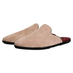 Beige Semsket Skinn Slides Flate Sko