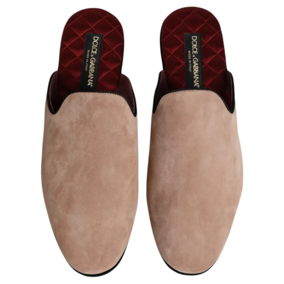 Beige Semsket Skinn Slides Flate Sko