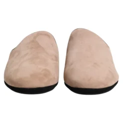 Beige Semsket Skinn Slides Flate Sko