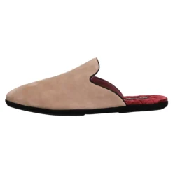 Beige Semsket Skinn Slides Flate Sko