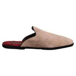 Beige Semsket Skinn Slides Flate Sko