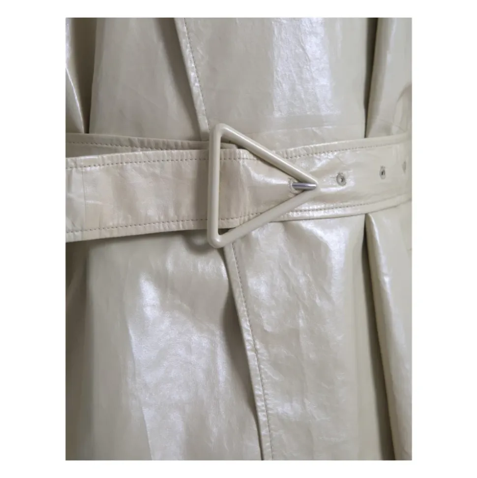 Beige Skinn Trench Coat Jakke