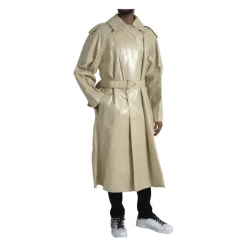 Beige Skinn Trench Coat Jakke