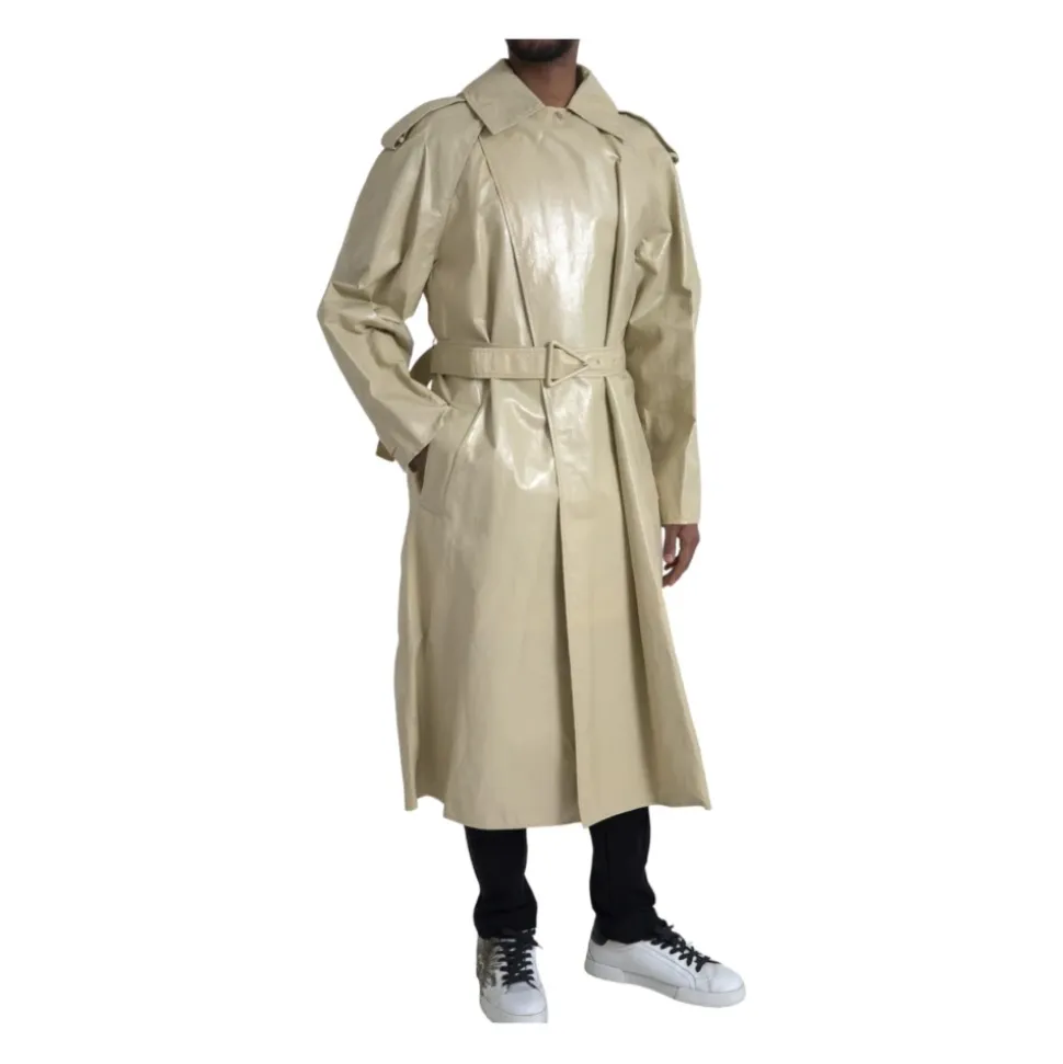 Beige Skinn Trench Coat Jakke