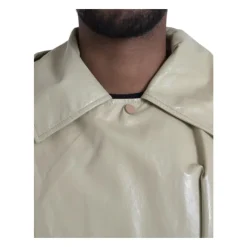 Beige Skinn Trench Coat Jakke