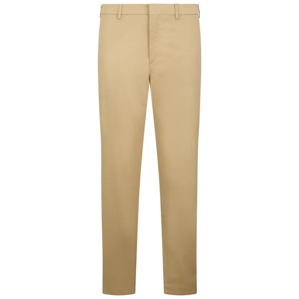 Beige slim bukser, avslappet og allsidig design.