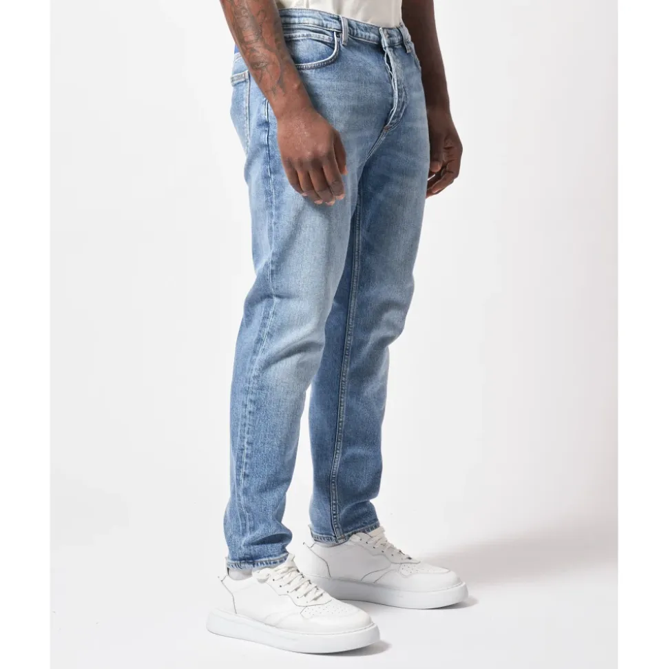 Blå Elastisk Bomull 5-Lomme Jeans