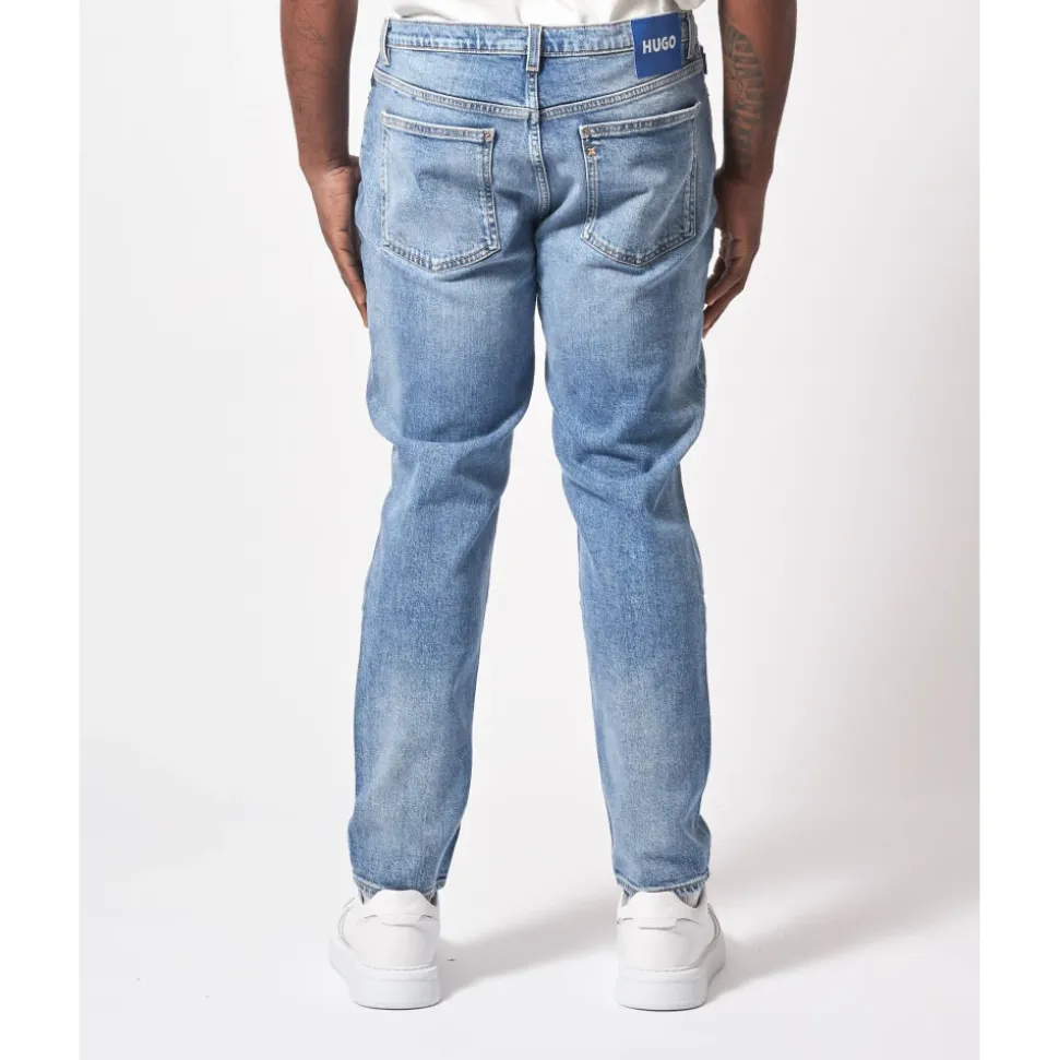 Blå Elastisk Bomull 5-Lomme Jeans