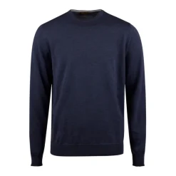 Blå Merino Ull Crew Neck Genser