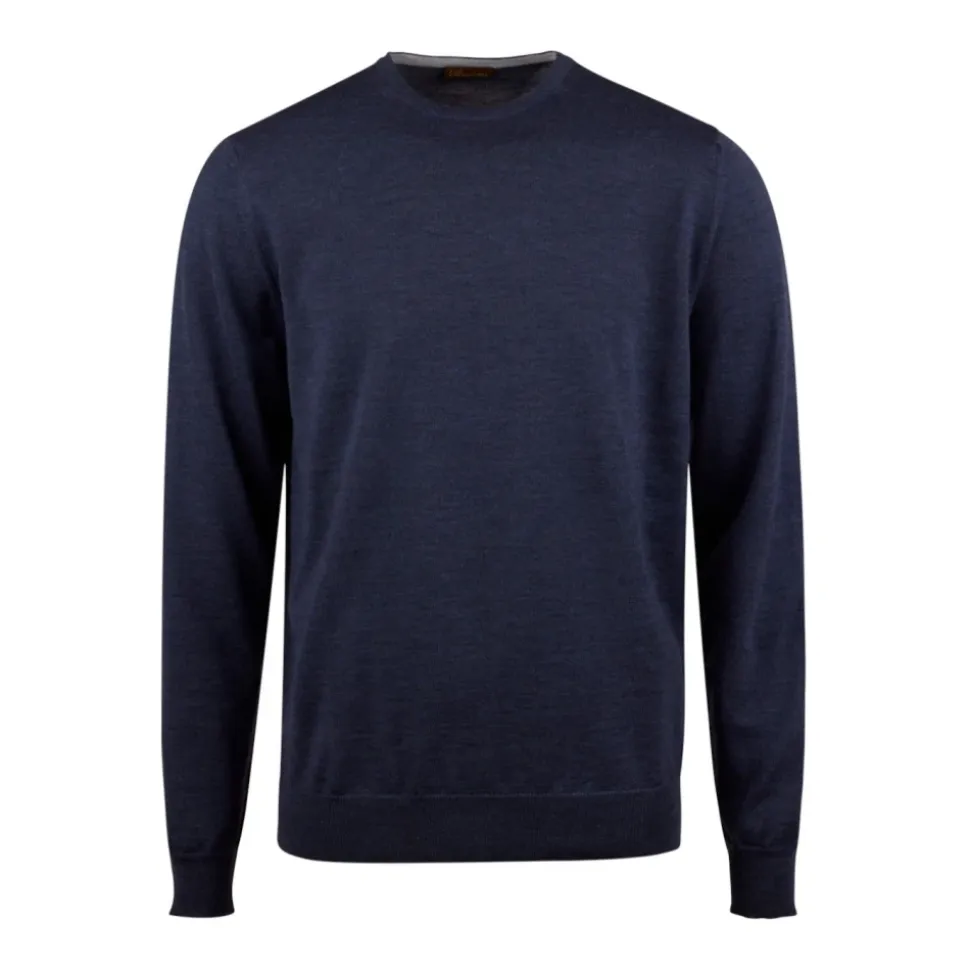 Blå Merino Ull Crew Neck Genser