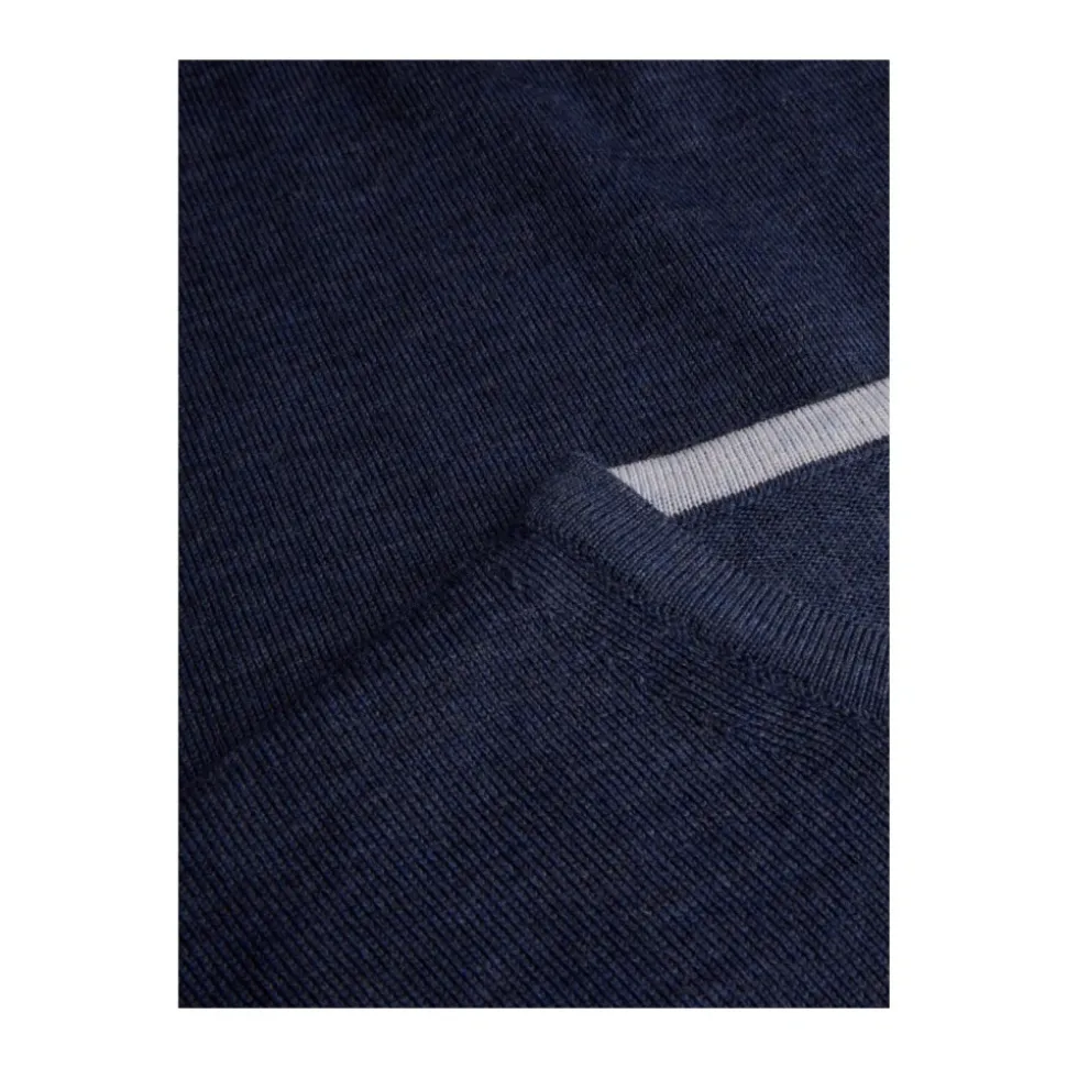 Blå Merino Ull Crew Neck Genser