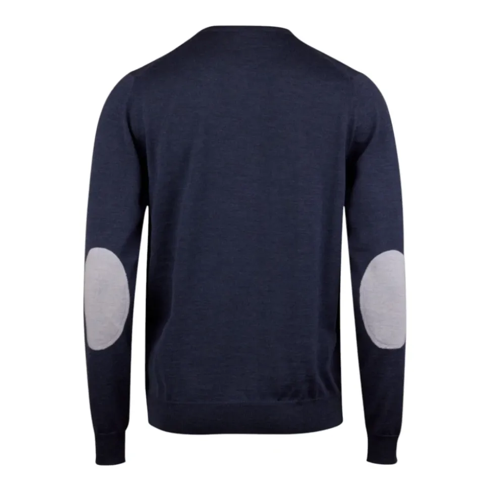 Blå Merino Ull Crew Neck Genser