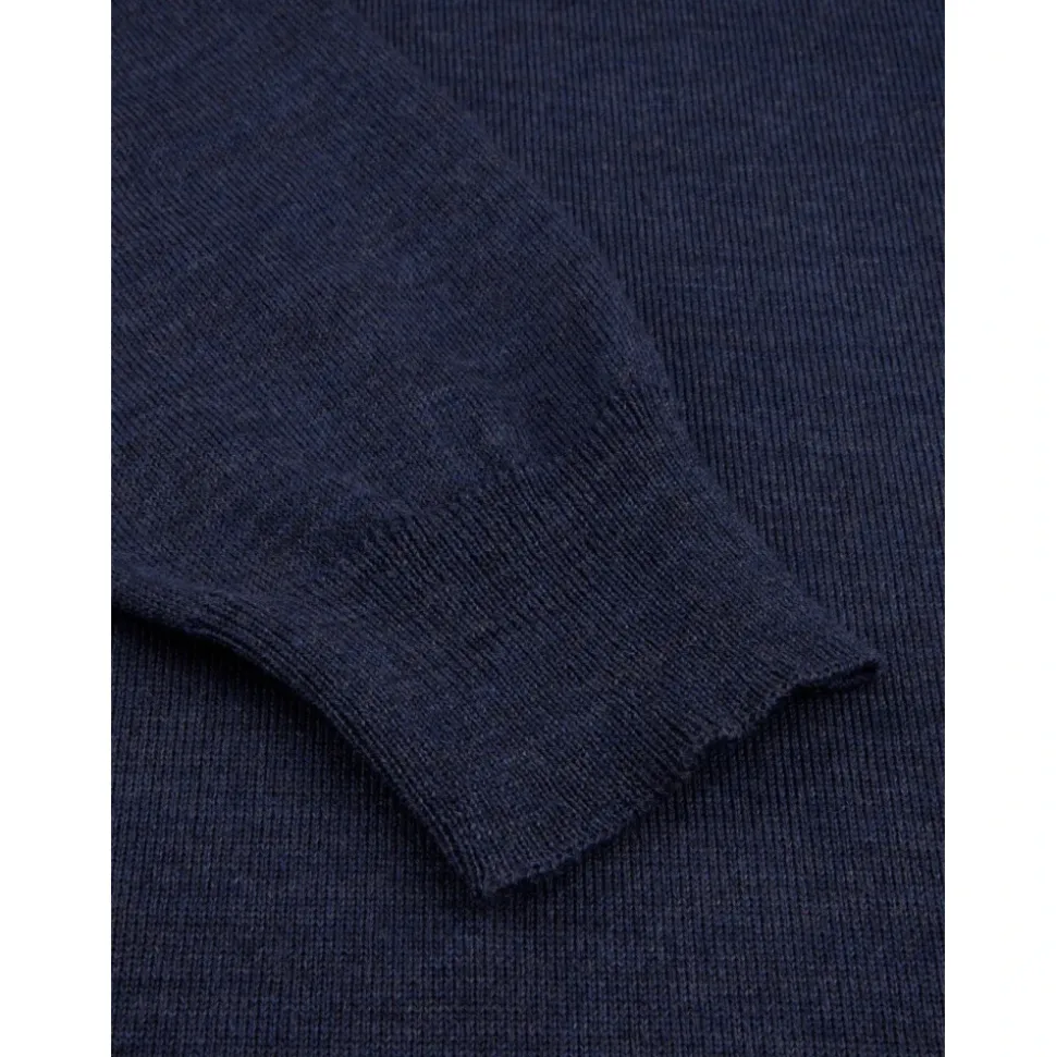 Blå Merino Ull Crew Neck Genser