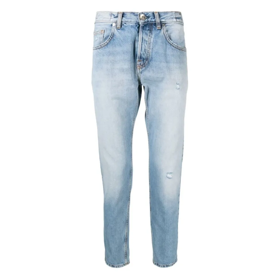 Blå Straight Jeans med 5 Lommer
