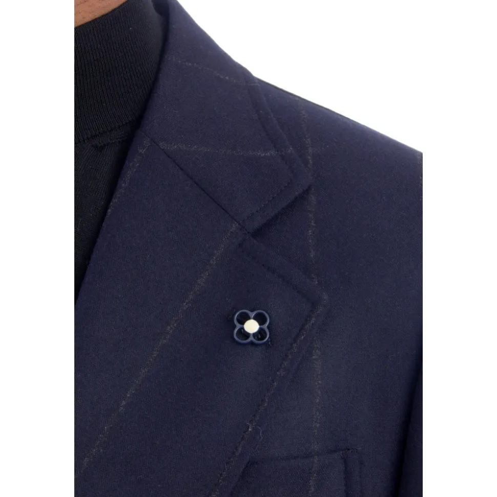Blåstripet ull-kasjmir dress