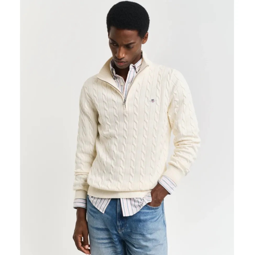 Bomullskabel Half Zip Genser
