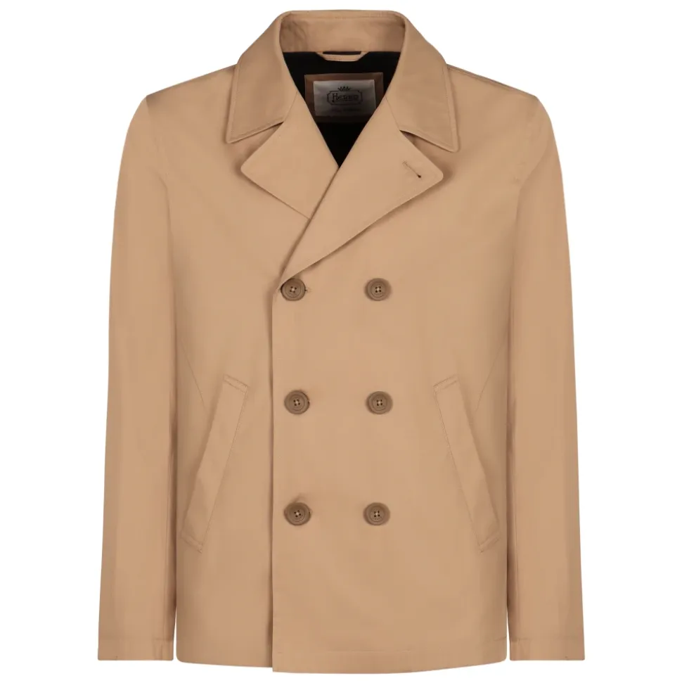 Bomulls Peacoat Jakke med Reverskrage og To Sidelommer