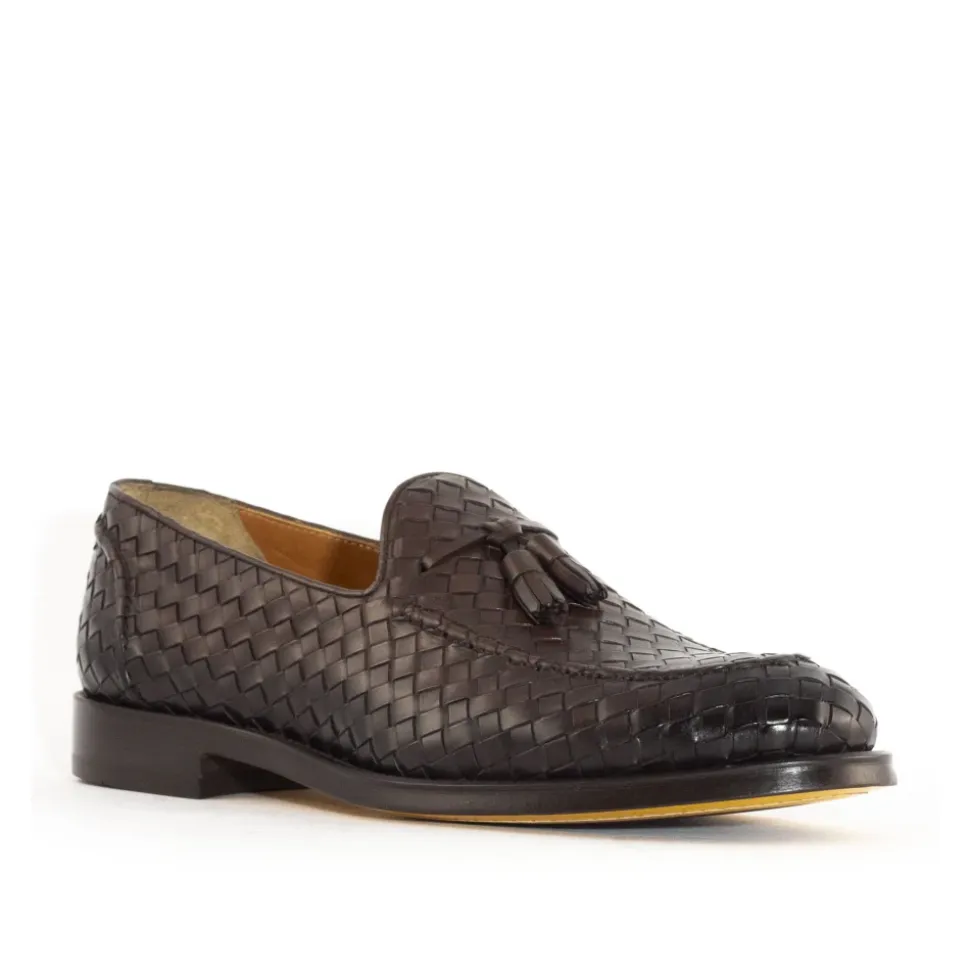 Brune skinnloafers med duskdetaljer