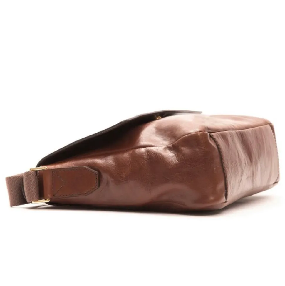 Brun skinn messenger veske for menn