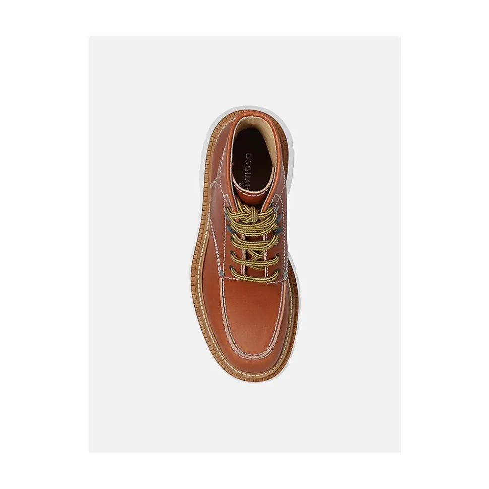 Camel Leather High Lace-up Boots