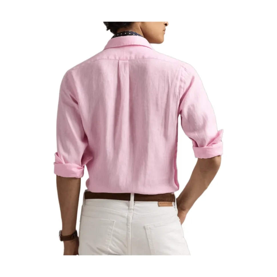 Carmel Pink Linen Polo Shirt