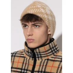 Check Mohair Wool Blend Beanie