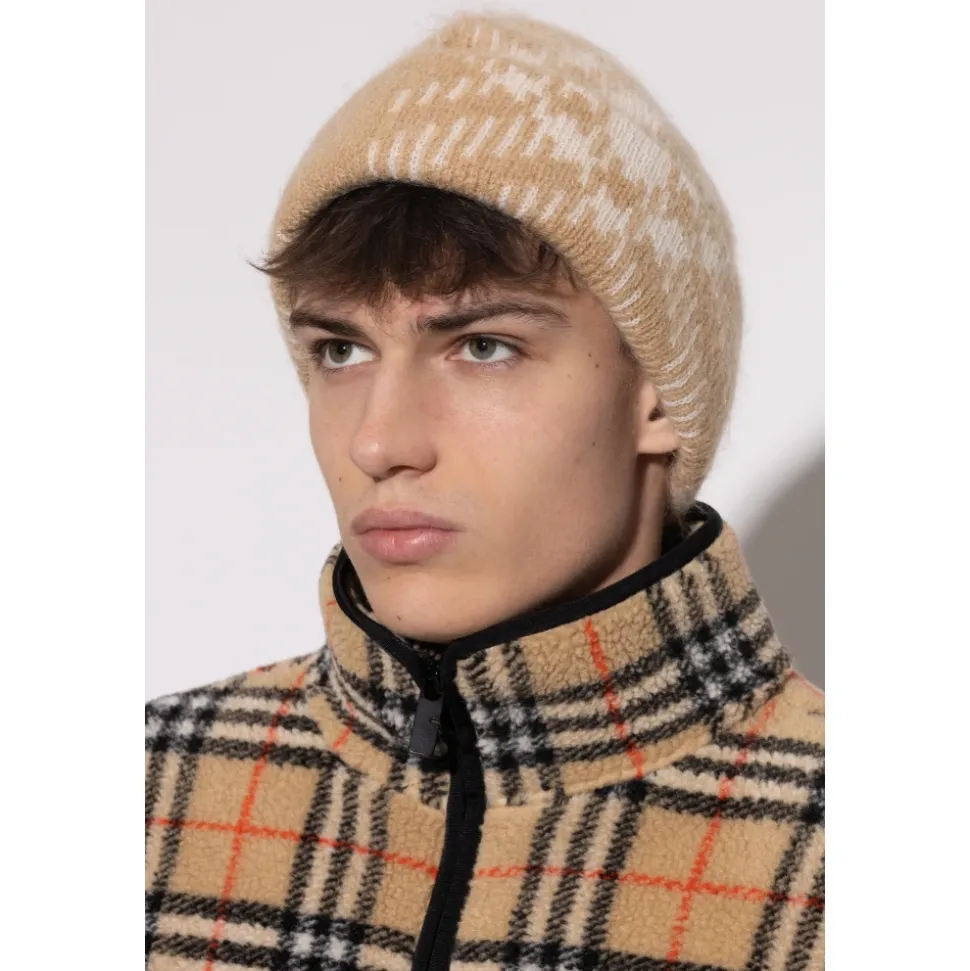 Check Mohair Wool Blend Beanie