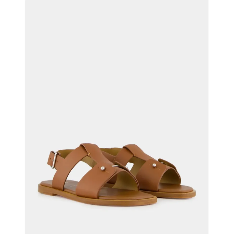 Cuoio Lær Sandaler med Metall Detalj