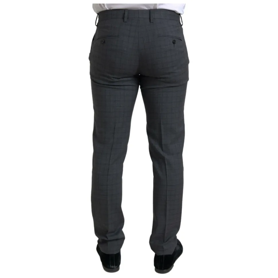 Elegant Grå Rutete Slim Fit Dress