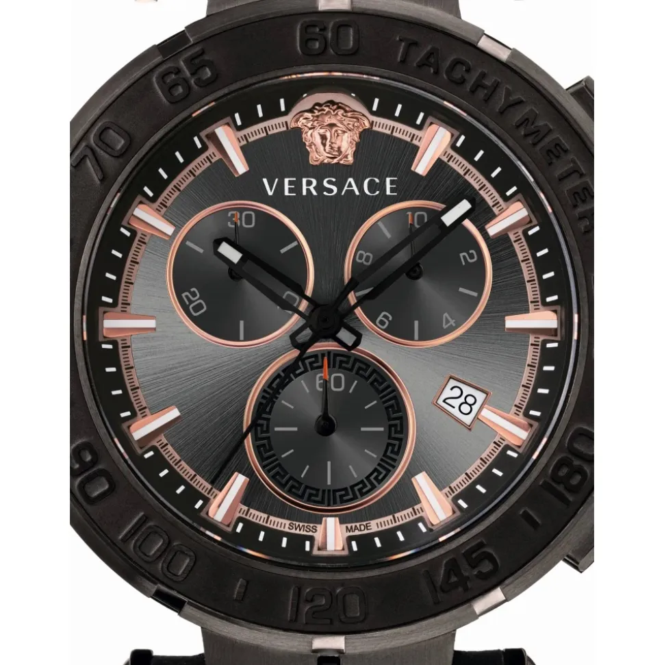 Greca Chrono Svart Lær Chronograph Klokke