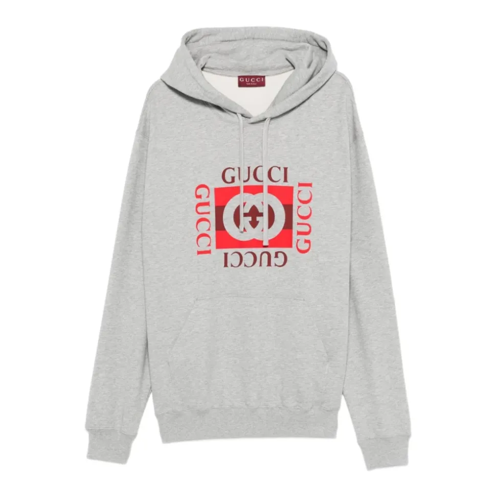 Grå Logo Bomull Hettegenser Sweater
