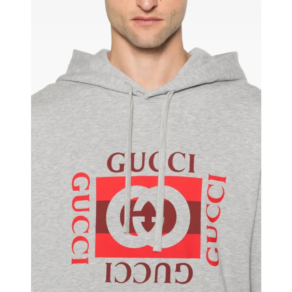 Grå Logo Bomull Hettegenser Sweater