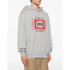 Grå Logo Bomull Hettegenser Sweater