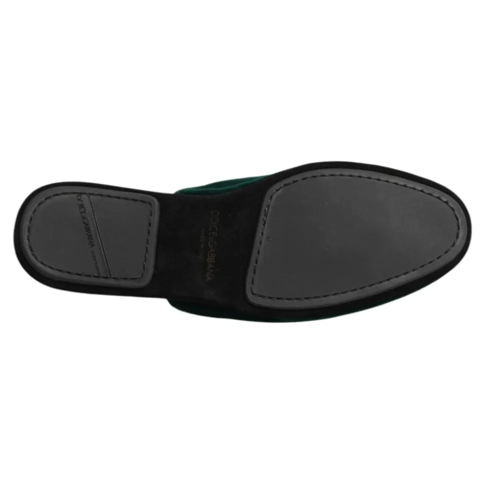 Grønn Velvet Cross Embellished Slippers