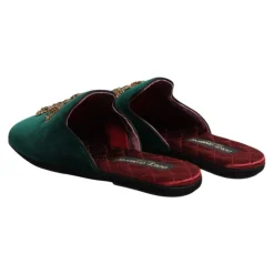 Grønn Velvet Cross Embellished Slippers