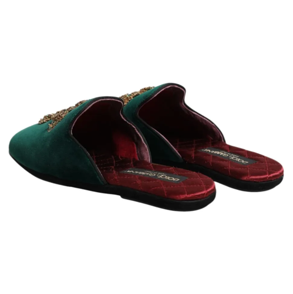 Grønn Velvet Cross Embellished Slippers