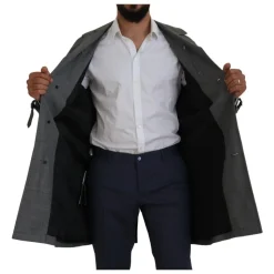 Grå Rutete Trenchcoat, Elegant Stil