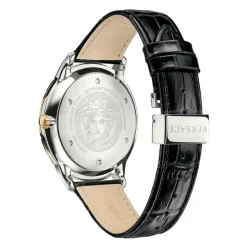Herreklokke Svart Lær Gull Sølv GMT