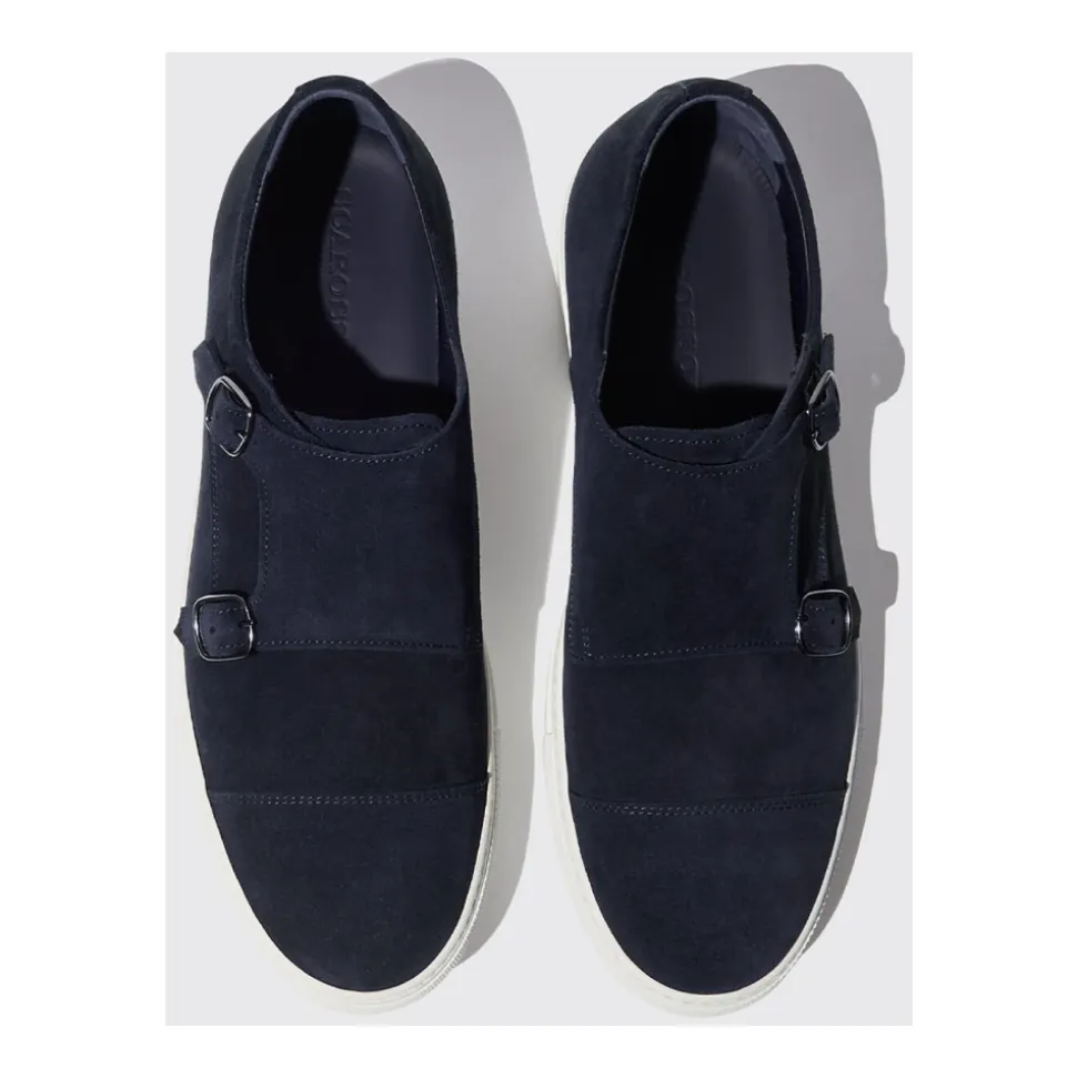 Håndlagde Blå Semskede Monkstrap Sneakers