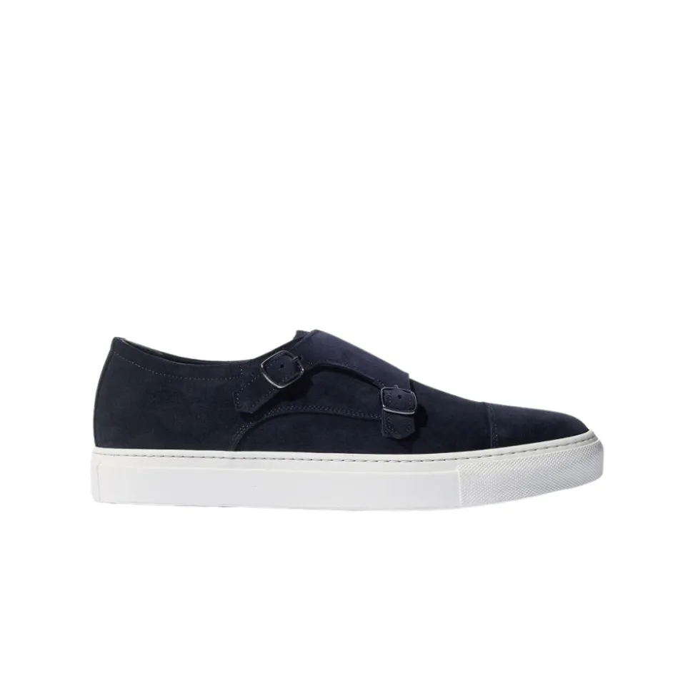 Håndlagde Blå Semskede Monkstrap Sneakers