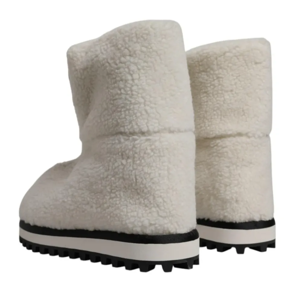 Hvite Shearling Mid Calf Støvler