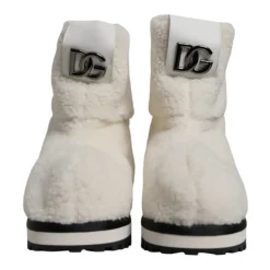 Hvite Shearling Mid Calf Støvler