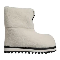 Hvite Shearling Mid Calf Støvler