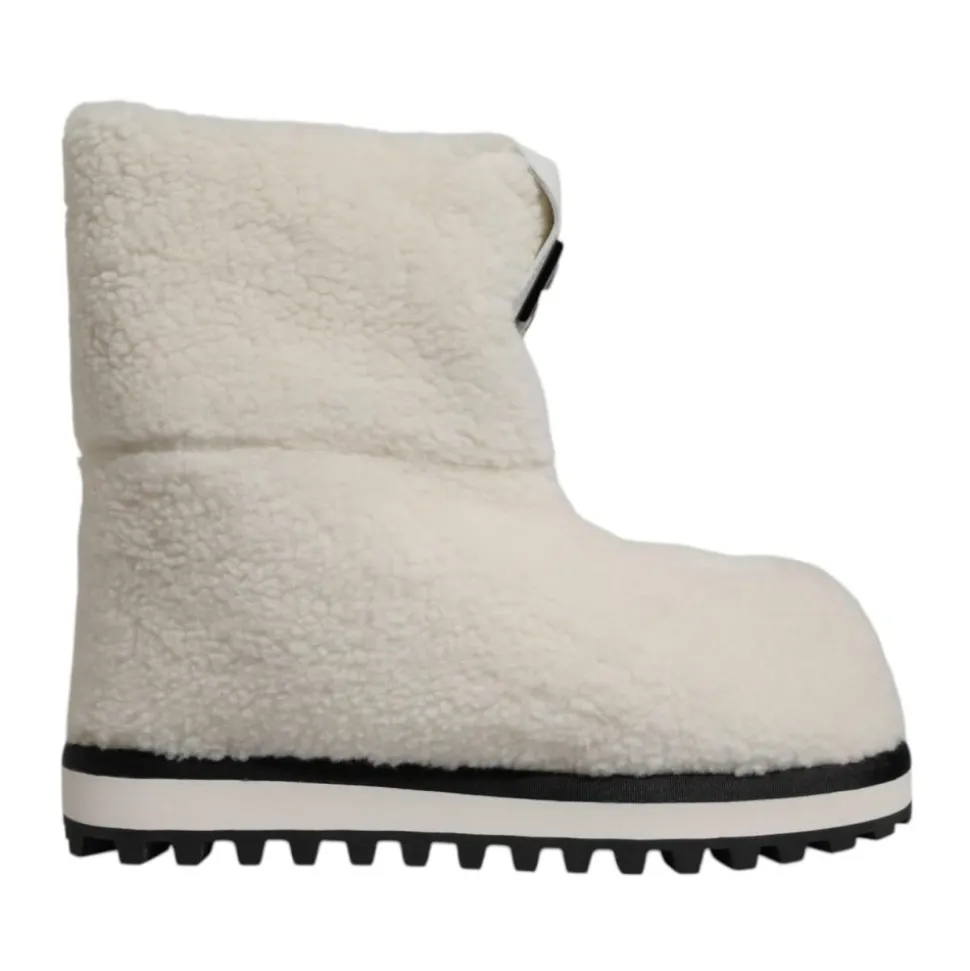 Hvite Shearling Mid Calf Støvler