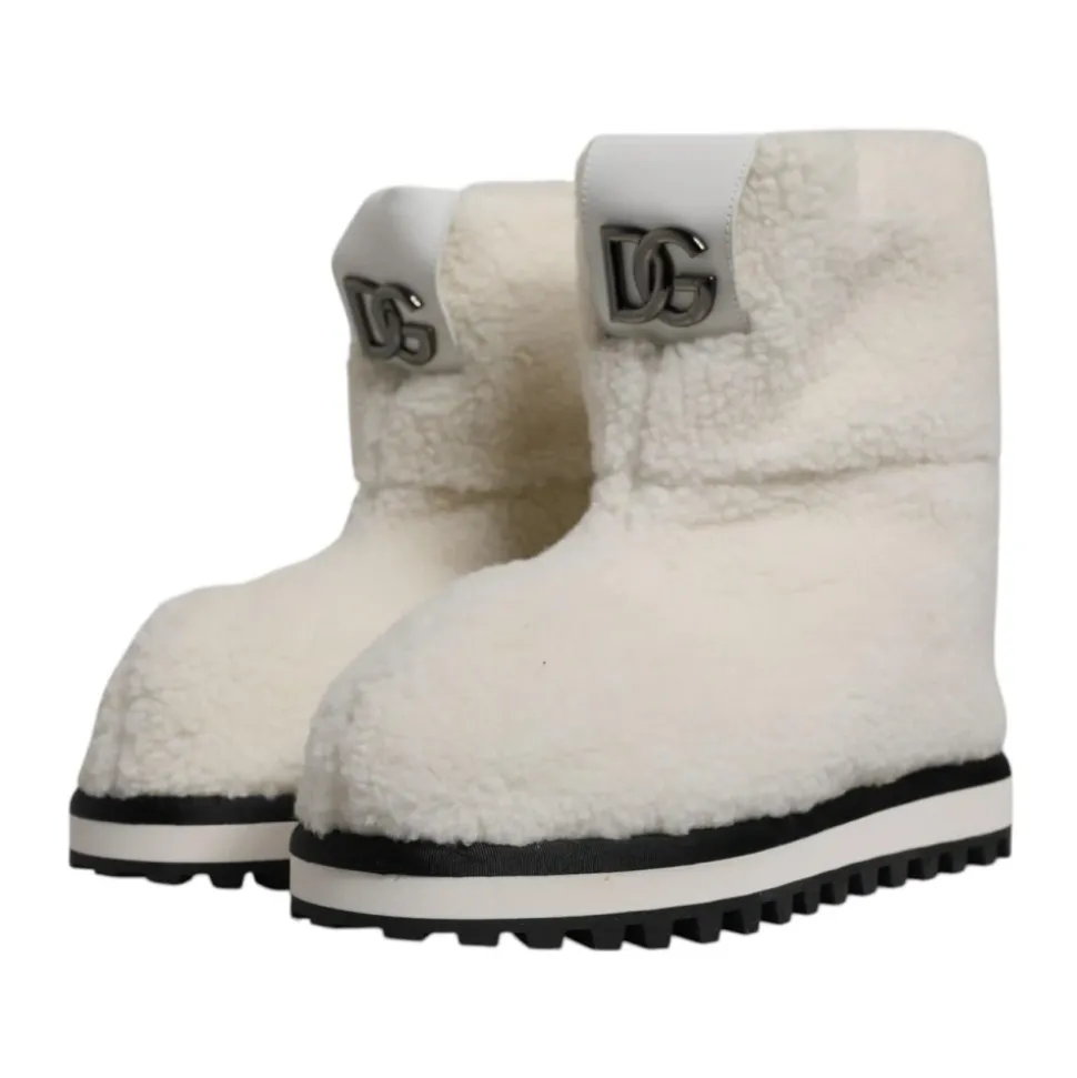 Hvite Shearling Mid Calf Støvler