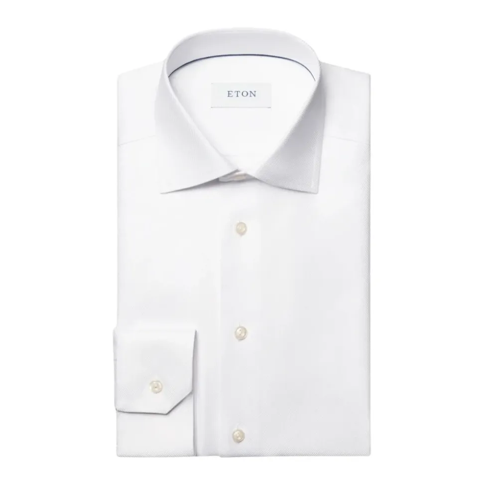 Hvit teksturert twill slim fit skjorte