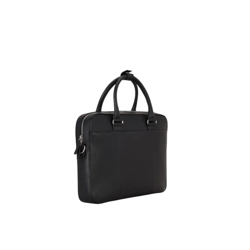 Klassisk svart skinnveske med laptoprom