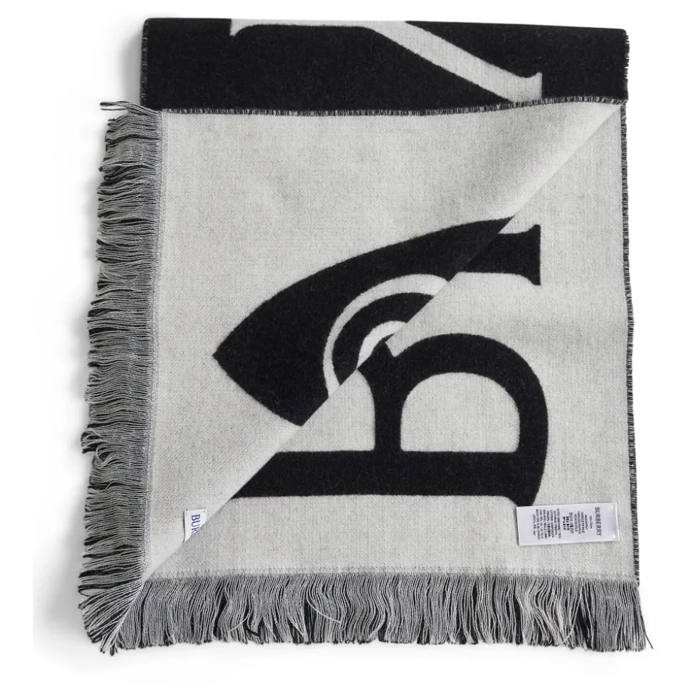 Kontrast Logo Frynset Reversibel Ull Skjerf